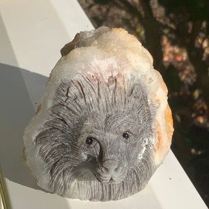 QUARTZ CRYSTAL CLUSTER HAND CARVED LION